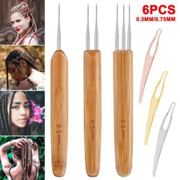 Herramientas de artesanía 6pcs 0 75 mm 0 5 mm Decas de rastas Ganchos de crochet Conjunto de extensiones de cabello Agujas de tejido Interlock Desarrollo de la aguja TP-2046