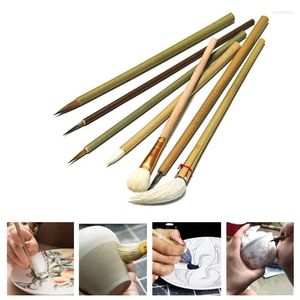 Outils d'artisanat 7 pièces/ensemble pinceau d'écriture de poterie peinture en bambou stylo à crochet peint balayage cendres hydratant céramique argile polymère outil