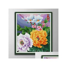Outils d'artisanat Blooming Flower DIY Cross Stitch Broderie Couture Ensembles Compté Impression sur toile DMC 14Ct 11Ct Tissu Drop Livraison Ho Dhpvg