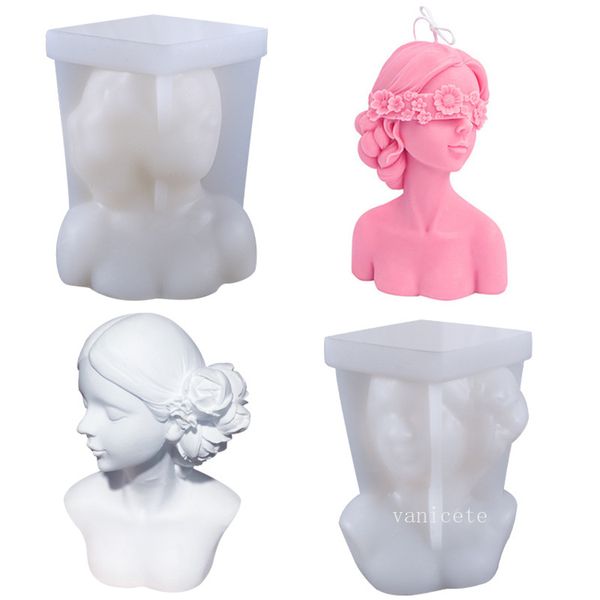 Outils d'artisanat yeux fermés fille silicone moule aromathérapie gypse moules rose bandeau beauté silicones bougie mold9342