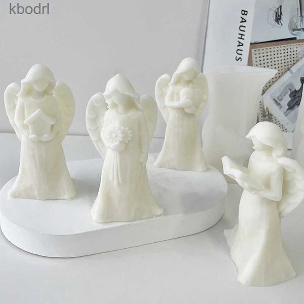 Herramientas artesanales Lindo ángel de lectura Molde de yeso de silicona Alas 3D Estatua de niña Cemento de hormigón Artesanía Resina Cristal Herramientas para hacer decoración del hogar Regalo YQ240115