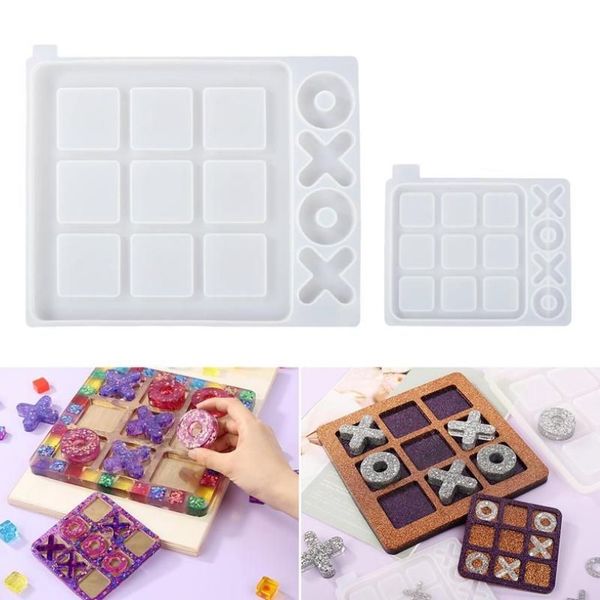 Outils d'artisanat Floridliving Jeu de société Silicone Résine MoldsTic Tac Toe Moule avec 4 pièces d'échecs Moules DIY Table pour Kids199y