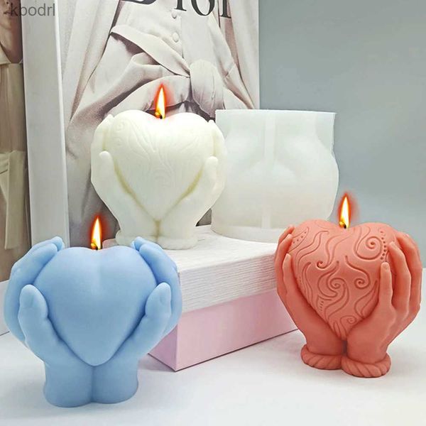 Herramientas artesanales Mano Sosteniendo Amor Vela Haciendo Herramienta Patrón de Relieve Corazón Jabón Yeso Molde de Silicona Boda Chocolate Decoración Regalo del Día de San Valentín YQ240115