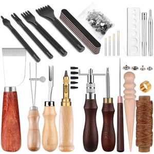 Craft Tools KRABALL Leather Craft Tool Leather Working Kit met naainaaldsteken Groover Awl Metalen knoopdrukknopen voor het maken van leer 230621