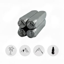 Herramientas artesanales Símbolo de árbol de montaña Sellos perforadores de metal Kit de estampado Sellos de cuero para bricolaje Estampado de joyas 1 4 6mm239f