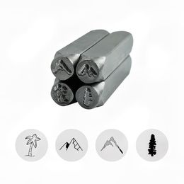 Herramientas artesanales Símbolo de árbol de montaña Sellos perforadores de metal Kit de estampado Sellos de cuero para bricolaje Estampado de joyas 1 4 6mm297f