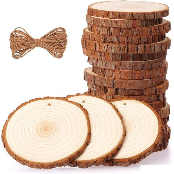 Herramientas de artesanía Slices de madera natural Kit de bricolaje sin terminar con círculos de madera de 14 pulgadas para el agujero para artes y manualidades Christm DH4KP