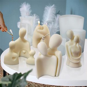 Outils d'artisanat Portrait silicone moule créatif famille couple câlin moules bricolage aromathérapie bougie plâtre décoration mold9341