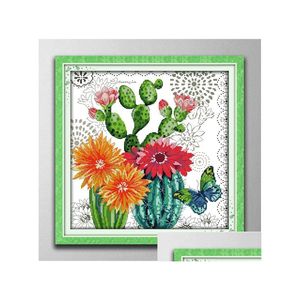 Hobbygereedschappen Prickly Pear Flower Home Decor Schilderijen Handgemaakte kruissteek Borduren Handwerksets Geteld Afdrukken op canvas Dmc 14 Dhjhg