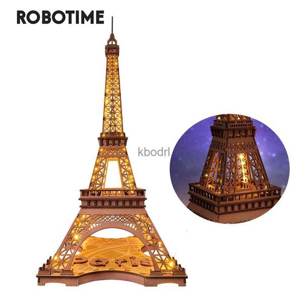 Herramientas artesanales Robotime 3D Juego de rompecabezas de madera Noche de la Torre Eiffel 1 638 Modelo de construcción Juguetes para niños Regalo de cumpleaños para niños YQ240119