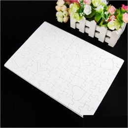 Outils d'artisanat Sublimation Blanc Party Favor Jigsaw Puzzle A4 Love Pearl Light White Print Cardboard Heart Shaped Children Adt Intellig Dhexi