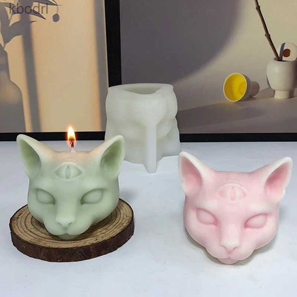 Herramientas artesanales Tres ojos Cabeza de gato Vela Molde de silicona Gato 3D Vela perfumada Jabón Adornos de yeso Fabricación de moldes Vela de fiesta Molde de regalo YQ240115