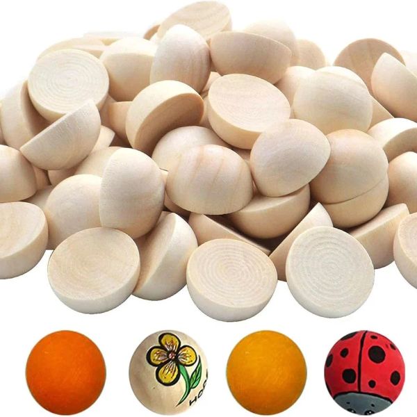 Artisanat 100 pièces perles en bois naturel inachevé fendu demi-rond Ball12mm 15mm 20mm 25mm 30mm 35mm 40mm artisanat bricolage peinture enfant Arts jeu cadeaux