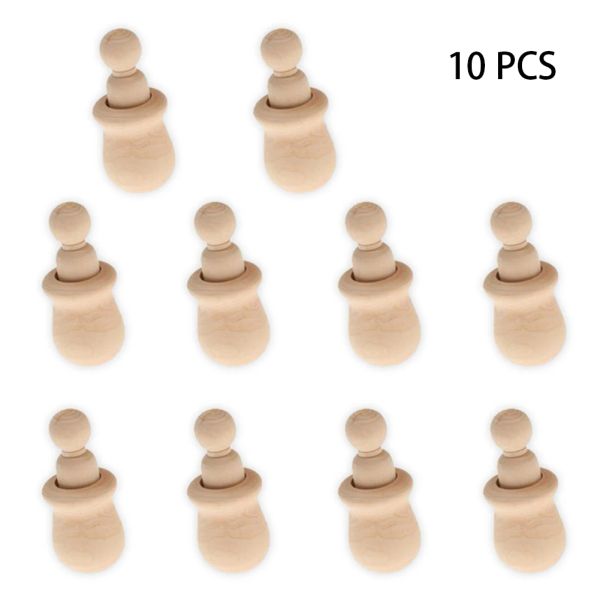 Artisanat 10pcs Lovely Craft Home Decor Manual Kids Toys DIY PEINTURE Festival Party Wooden Doll Wedding Gift Bourse Nesting Peg