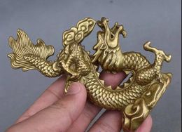 Crafts 12 cm Chinese folk feng shui puur koper messing jaar dierenriem draak geluksstandbeeld