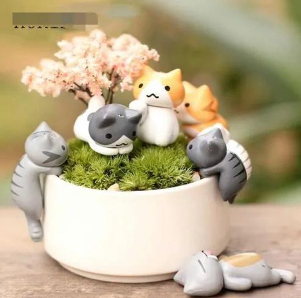 Crafts 2018 Fashion 1 Set / 6pcs Cartoon Cat Micro Landscape Garden Decorations Miniatura Craft Home Decor Regalo para niños