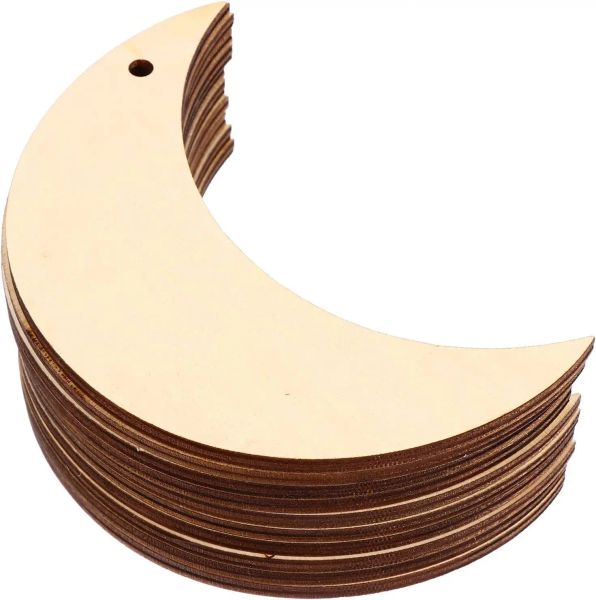 Manualidades 20 piezas recortes de madera en blanco forma de luna rodajas de madera para Navidad boda San Valentín decoración del hogar 6,5*10 cm