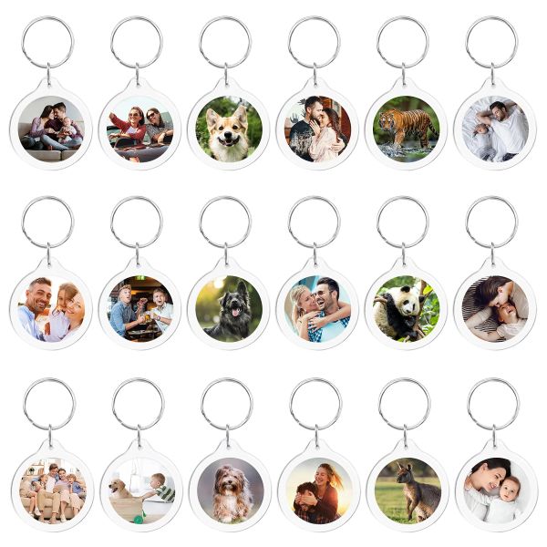 Crafts 30PCS Porte-clés ronds vierges à insertion de photo 4 cm (1,57 pouces) Porte-clés en acrylique transparent translucide pour photos double face