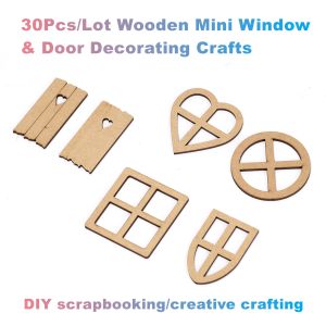 Ambachten 30 stks/partij Houten Mini Raam- en Deurdecoratie Ambachten voor DIY Scrapbooking, Poppenhuizen, Creatief knutselen, Kleurkrabbels