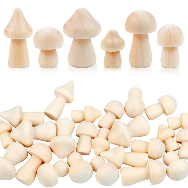 Artisanat 36pcs Champignons en bois mignons inachevés 6 taille naturelle nature non peint en bois de champurines en bois non bricolage pour projets d'artisanat de bricolage