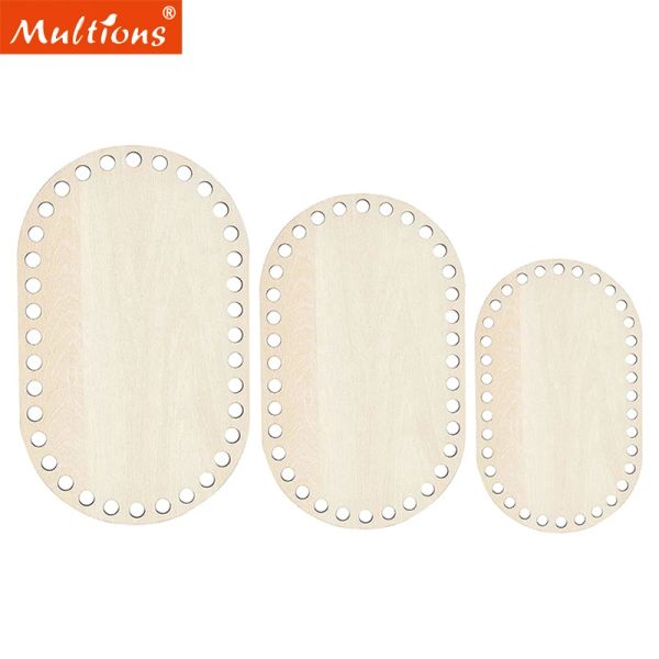 Artesanías 3pcs Canasta de crochet Base de madera Oval en blanco Canasta de madera natural de madera inferior para suministros de tejido de bricolaje Hacer artesanía