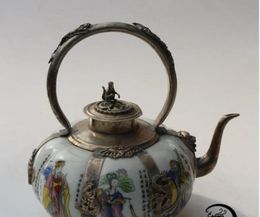 Artisanat Chine Bronze en porcelaine fait à la main le pot de vin de huit Immortals Tea Kettle