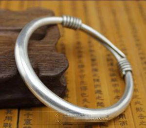Crafts Chinese antieke gesneden miao zilveren armband armband ronde balk