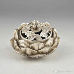 Artisanat Chinois Silver vintage Hand Halered Old Flower Encens Burner