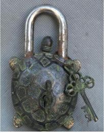 Ambachten koper bronzen messing feng shui decoratie antieke tibet bronzen ijzeren schildpad schildpad kast kast slot met 2 sleutels