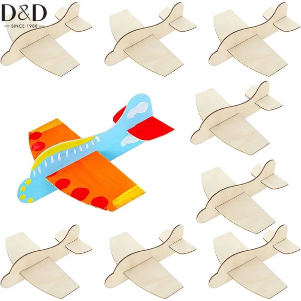 Artisanat DD 5 / 8pcs DIY Wood Airplane Toys Unenised Wood Model Plan pour peindre le planeur d'avion en bois pour les activités à domicile Projet d'artisanat