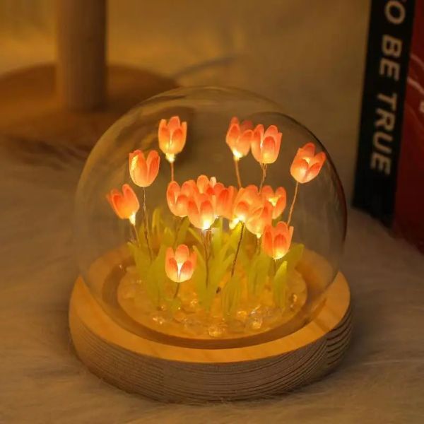 Artisanat bricolage mignon tulipe veilleuse lampe Kit film thermorétractable fleurs artisanat matériel décor à la maison Valentine cadeau pour mère Gitlfriend