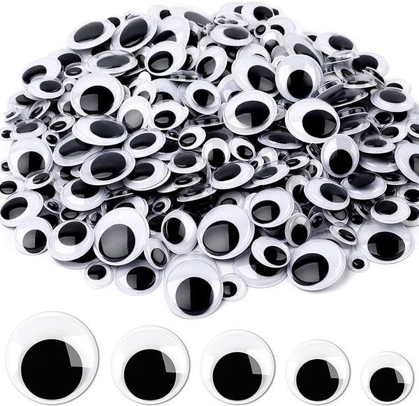 Outils de cadeau d'artisanat Noir Auto-adhésif Wiggle Googly Eyes Stickers Plastique Petit bâton rond mignon sur Wobbly Wiggly Eyes pour Craft Art Project DIY Toy Accessoires