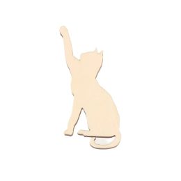 Manualidades Forma de gato de la suerte, mascota cortada con láser, adornos navideños, silueta, en blanco sin pintar, 25 piezas, forma de madera (0393)