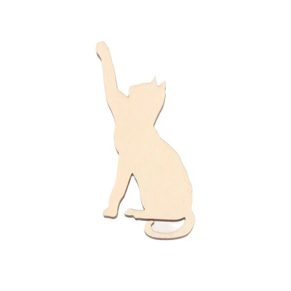 Artisanat Forme de chat porte-bonheur, mascotte découpée au laser, décorations de Noël, silhouette, vierge non peinte, 25 pièces, forme en bois (0393)