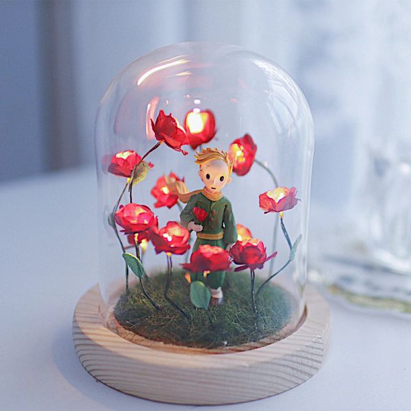 Artisanat Lucky Clover à la main Little Prince and Rose Bush Night Light Ornement Ornement conduit DÉCOR DE DÉCORD HOME GAGEU