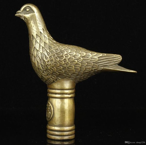 Artisanat vieux travail manuel sculpture Bronze Pigeon Statue canne tête bâton de marche