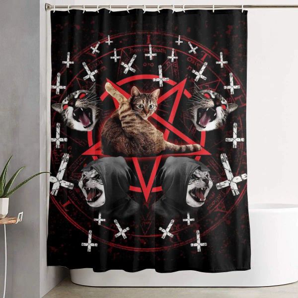 Artesanía Cortinas de baño de baño de martillo satánico Cat Pentagram Cortinas de baño duraderas