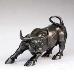 Artisanat Wall Street Bronze Statue d'un féroce bétail noir taureau5inch