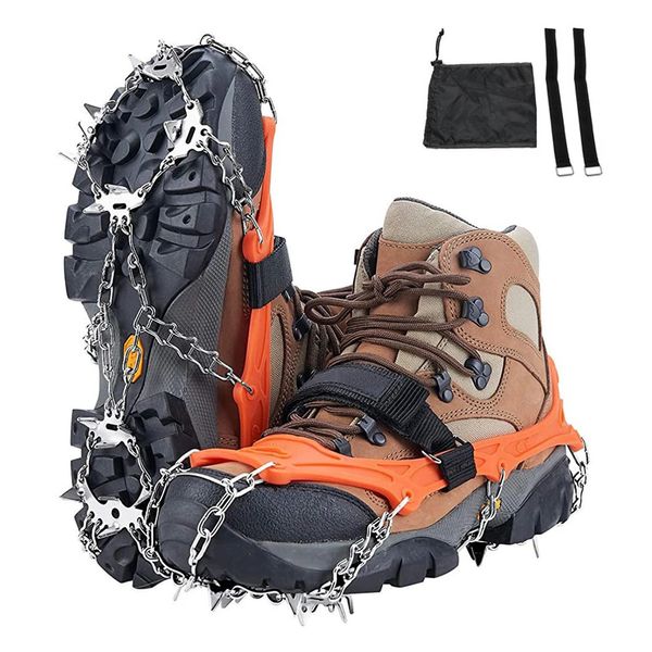 Chaussures à crampons 19 pointes chaussures de pince à neige glacée Camping protection d'escalade antidérapante pour la marche jogging randonnée sur neige et glace 240104
