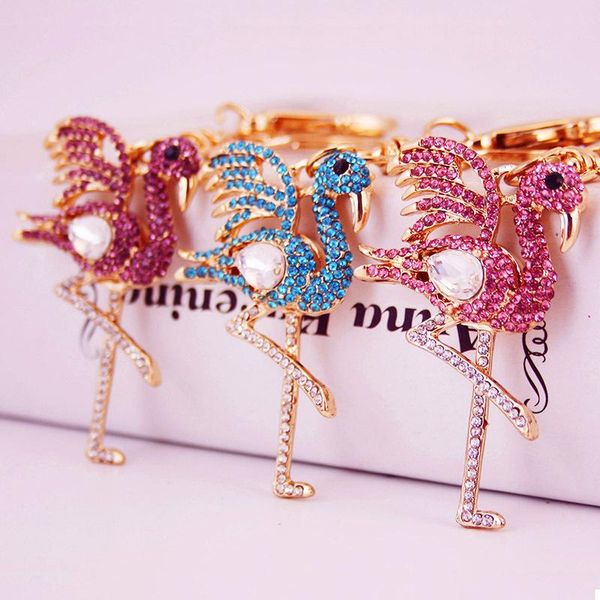 Porte-clés grue nouveauté mode cristal strass animaux porte-clés accessoires pendentif porte-clés en métal fermoir à homard breloque pour sac