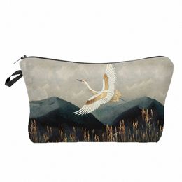 Sac de maquillage à imprimé grue japonais Ukiyoe Design Sac pour femmes Paysage Cosmetic Sacs Hot Vente Crayon Crayons de haute qualité Sac de rangement 58RK #