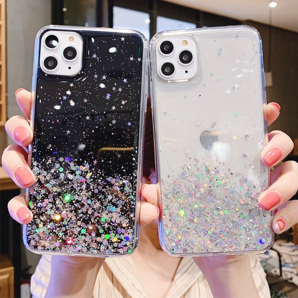 CrashStar lentejuelas estrellas transparente funda de teléfono suave para iPhone 14 13 12 11 Pro Max Mini XS MAX XR X 10 8 7 6S 6 Plus + SE7