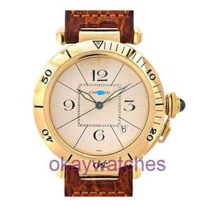 Crattre Designer Watches de haute qualité 38 81750353 Cadran beige Gold Leather Mens Watch avec boîte d'origine