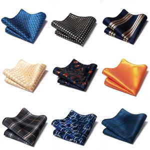 Cravate de haute qualité marque foulard en soie homme bleu foncé rayé poisson d'avril ajustement formel fête poche carré mouchoirs costume Hanky 231012