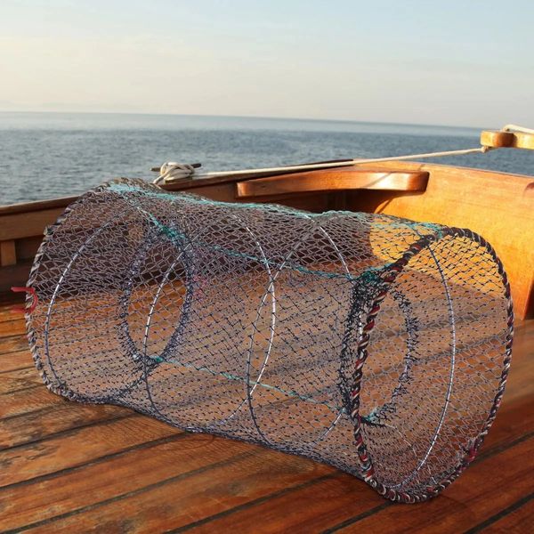 Attrape-écrevisses appât pliable piège à mailles moulées Portable filet d'atterrissage de pêche Cage à crevettes pour poisson crabe cercle flottant 231229