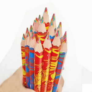 Crayon 10pcs crayons en bois art crayon de couleur dessin graffiti 4 en 1 stylo multicolore enfants marqueurs stylos fournitures scolaires de bureau 231219