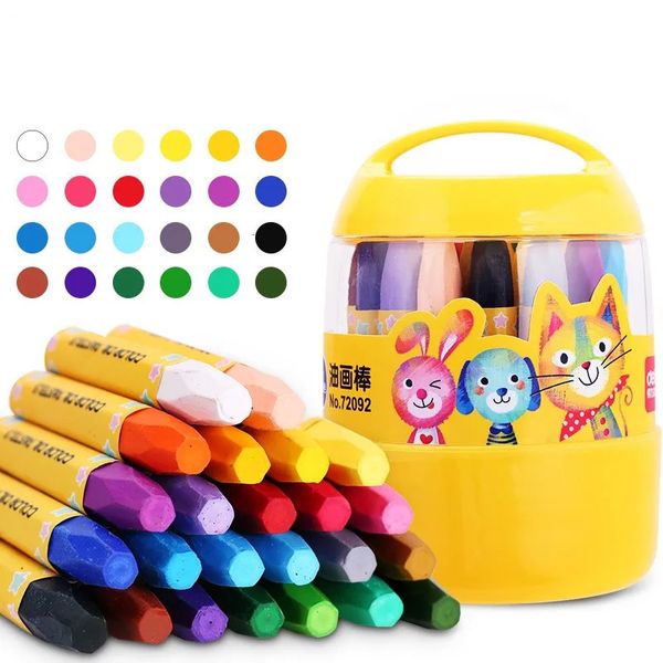 Crayón 12/24 colores Crayón de cera Lápiz de color para niños Crayones lavables Lindo juego de barril de animales para niños Regalo de papelería de cumpleaños 231108