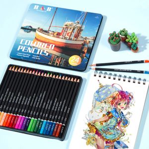 Crayon 24 pièces ensemble de Crayons de couleur dessin Art professionnel pour peinture croquis métal huileux couleur plomb fournitures scolaires 231010