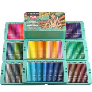 Crayon Artist Grade Soft Core Oilbased Premium 240pcs Crayon de couleur dans une boîte en fer blanc Crayons pré-aiguisés Stylos cadeaux de Noël idéaux 231010