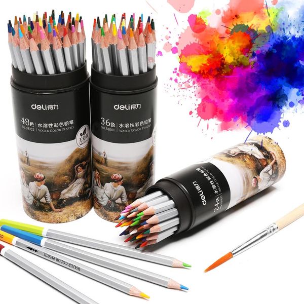 Crayon Deli 243648 couleurs aquarelle ensemble De Crayons De Couleur cylindre bois couleur dessin crayons De Couleur arc-en-ciel école De Couleur 231010